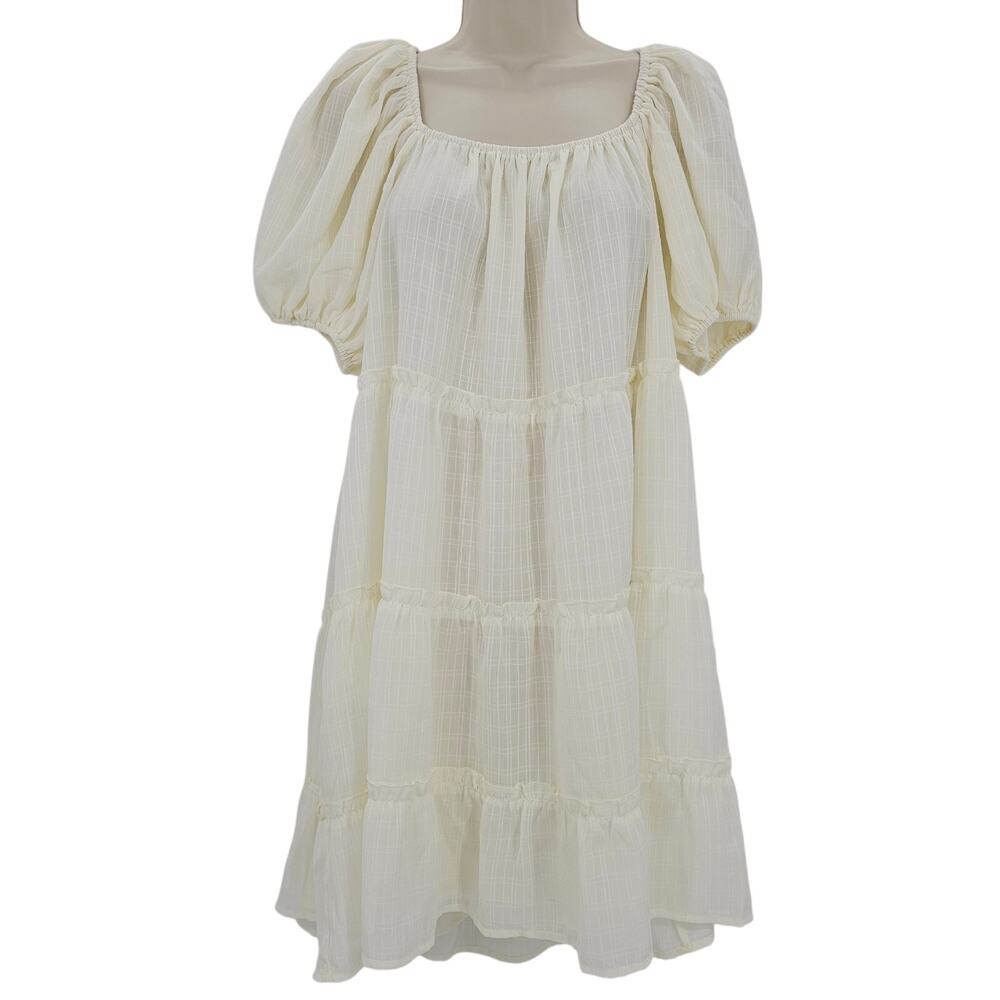 Jacquie The Label Womans size L Tiered Mini Dress Pockets Cream Cottagecore